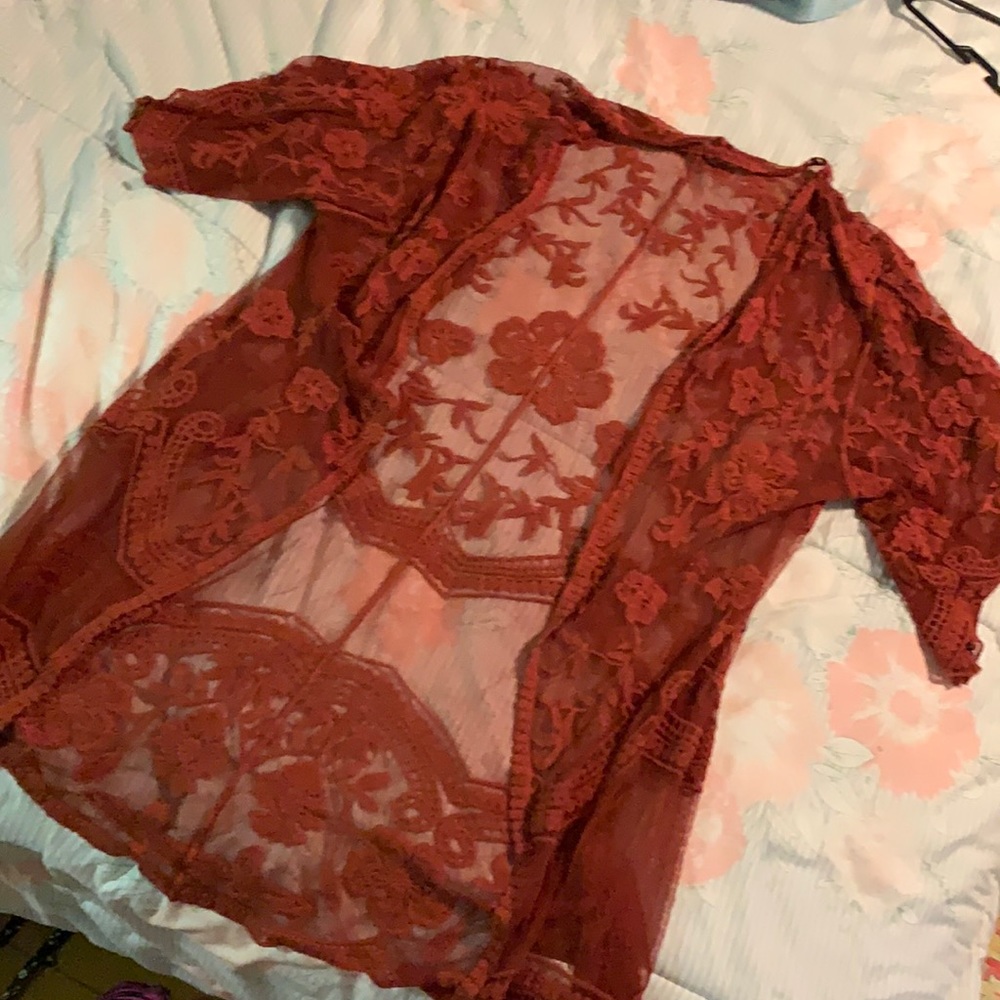 Red/Maroon Lace Kimono